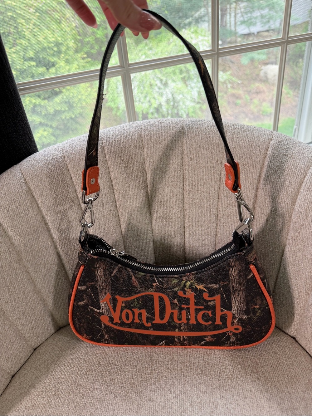 Von Dutch Black Camo Shoulder Bag with Orange Trim